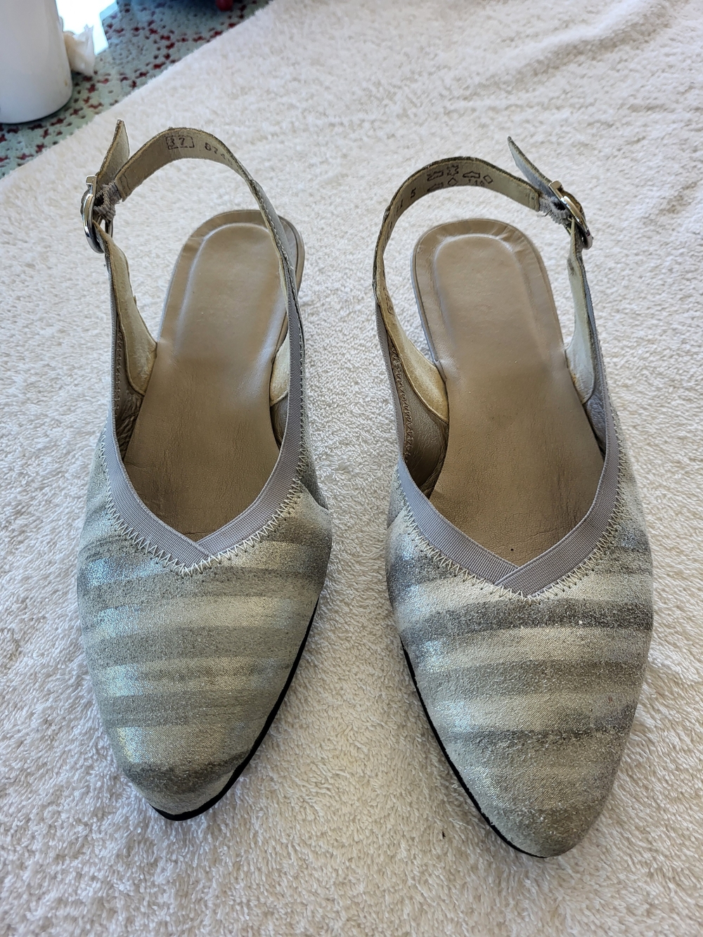Rieker Metallic Silver Striped Slingback Mules Size 7
